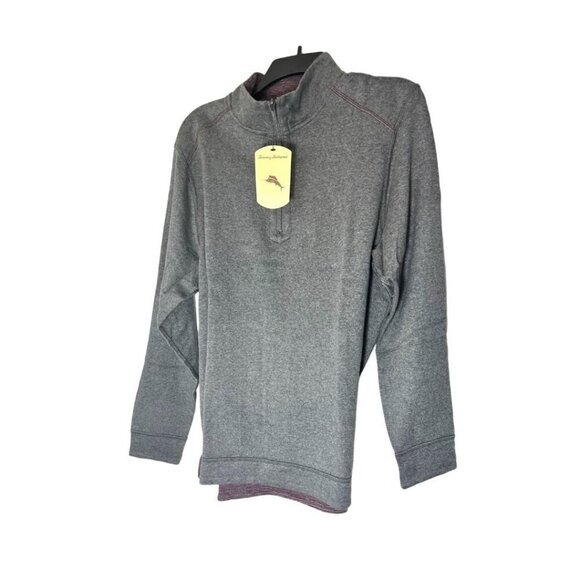 Tommy Bahama Mens Grey Berry Half Zip Reversible Sweater Knit Pullover Sz M New - Picture 4 of 11